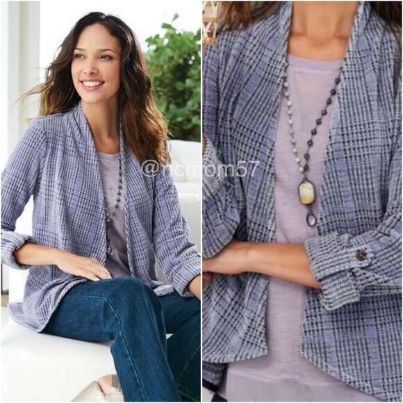 Soft Surroundings Lavender Chenille Roll Tab Warwick Topper Cardigan - Picture 1 of 6